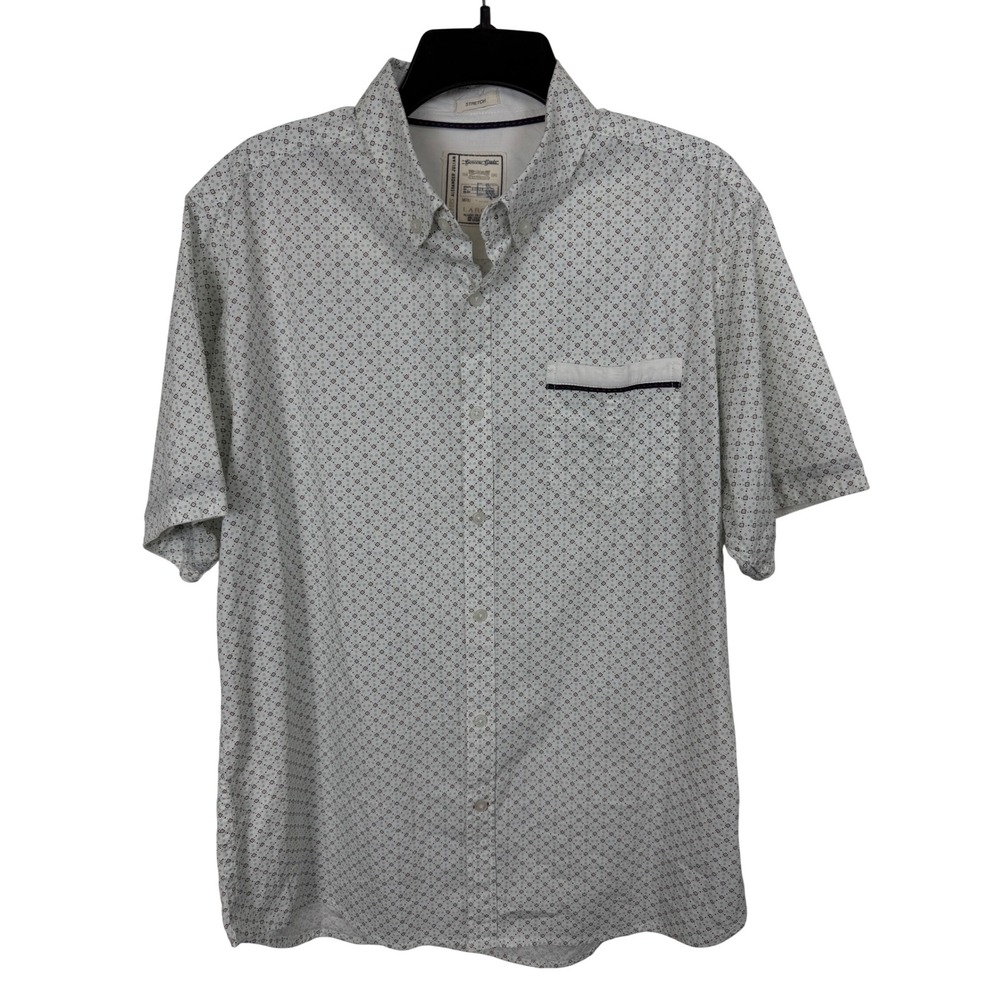 Colours Alexander Julian Mens Cotton Shirt Large White Geometric Short Sleeve